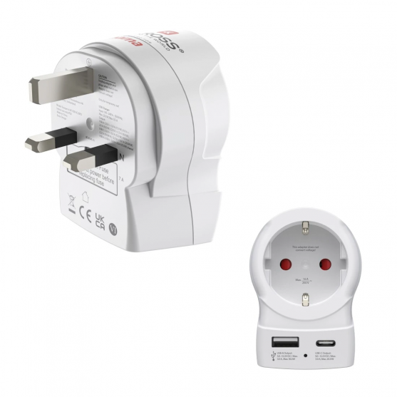 Cestovný adaptér typ G pre britské zásuvky, 3-pól., USB-A/USB-C PD 20 W