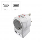 Cestovný adaptér typ G pre britské zásuvky, 3-pól., USB-A/USB-C PD 20 W