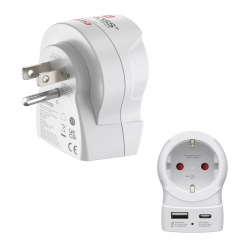 Cestovný adaptér typ B do USA, 3-pól., 1xUSB-A, 1xUSB-C PD 20 W