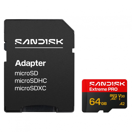 MicroSDXC Extreme PRO 64GB (UHS-I, R200MB/s / W90MB/s, 5K, 4K UHD) + Ad