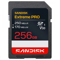 SDXC Extreme PRO 256GB (UHS-I, V30, U3, R250 MB/s / W170MB/s, 4K UHD)