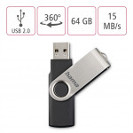 Hama USB 2.0 Flash Drive Rotate, 64 GB, 15 MB/s, čierna/strieborná