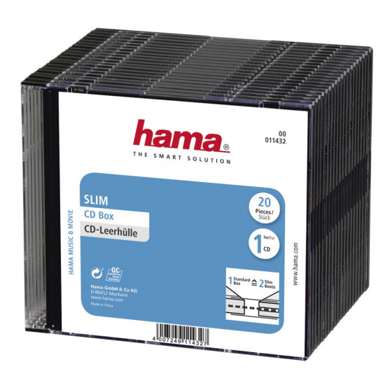 Hama CD Slim Box, obal na 1 cd/dvd, priehľadný/čierny, balenie 20 ks (cena za balenie) Hama CD Slim Box, obal na 1 cd/dvd, priehľadný/čierny, balenie 20 ks (cena za balenie)