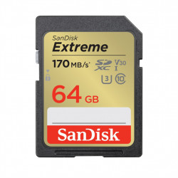SanDisk Extreme 64 GB SDXC Memory Card 170 MB/s and 80 MB/s, UHS-I, Class 10, U3, V30