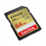 SanDisk Extreme 64 GB SDXC Memory Card 170 MB/s and 80 MB/s, UHS-I, Class 10, U3, V30