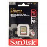 SanDisk Extreme 64 GB SDXC Memory Card 170 MB/s and 80 MB/s, UHS-I, Class 10, U3, V30
