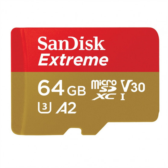 SanDisk Extreme microSDXC 64 GB + SD Adapter 170 MB/s and 80 MB/s A2 C10 V30 UHS-I U3
