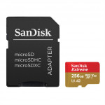 SanDisk Extreme microSDXC 256 GB + SD Adapter 190 MB/s and 130 MB/s Read/Write A2 C10 V30 UHS-I U3