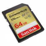 SanDisk Extreme PLUS 64 GB SDXC Memory Card 170 MB/s and 80 MB/s, UHS-I, Class 10, U3, V30