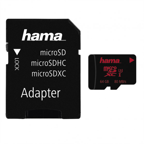 Hama microSDXC 64 GB UHS Speed Class 3 UHS-I 80 MB/s + adaptér