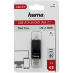Hama flashPen Laeta Twin, USB 3.0, 32 GB, 40 MB/s, čierny