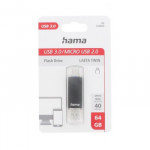 Hama flashPen Laeta Twin, USB 3.0, 64 GB, 40 MB/s, čierny