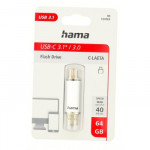 Hama Flash Pen Laeta, USB-C/USB-A 3.1, 64 GB, 40 MB/s, strieborný