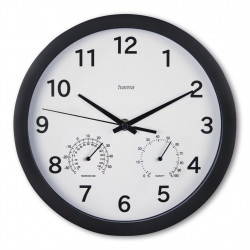 Hama Malta, nástenné hodiny, 25 cm, tichý chod, teplomer/vlhkomer, čierne
