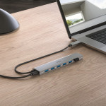 Hama USB-Hub, 7 portov, USB 3.2, 5 Gbit/s, USB-C adaptér, sieťový zdroj