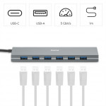 Hama USB-Hub, 7 portov, USB 3.2, 5 Gbit/s, USB-C adaptér, sieťový zdroj