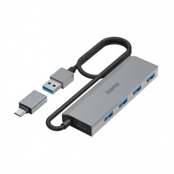 Hama USB-Hub, 4 porty, USB 3.2, 5 Gbit/s, USB-C adaptér, sieťový zdroj