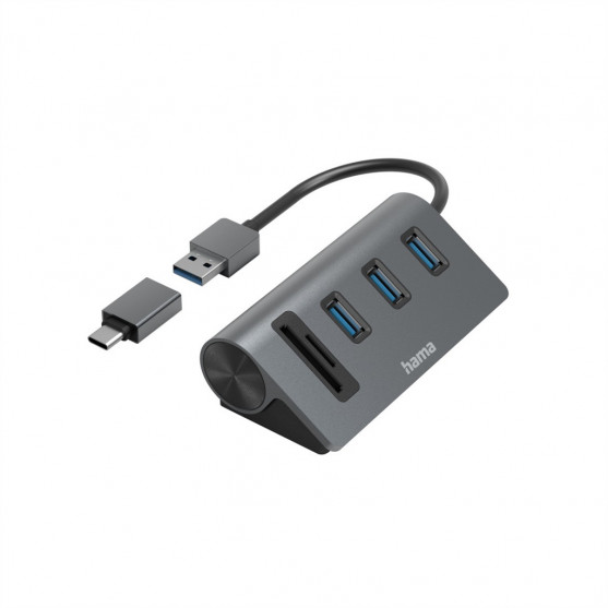 Hama USB hub a čítačka kariet, 5 portov, USB-C adaptér