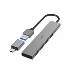 Hama USB hub, 4 porty, USB 3.2, 5 Gb/s, Ultra Slim, USB-C adaptér