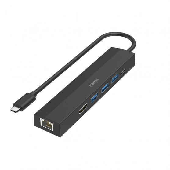 Hama USB-C hub, multiport, 3x USB-A, USB-C PD, HDMI, LAN, 6 portov