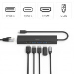 Hama USB-C hub, multiport, 3x USB-A, USB-C PD, HDMI, LAN, 6 portov