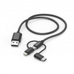 Hama USB kábel 3v1: micro USB, USB-C, Lightning, 1,5 m