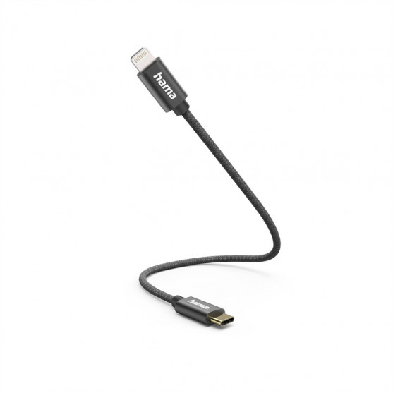 Hama MFi USB-C Lightning kábel pre Apple, 0,2 m, opletený, čierny