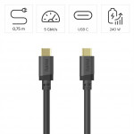 Hama USB C-C kábel 0,75 m, USB 3.2 Gen1 5 Gb/s, 240 W, čierny