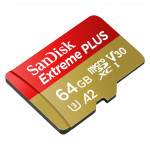 SanDisk Extreme PLUS microSDXC 64 GB + SD Adapter 200 MB/s and 90 MB/s A2 C10 V30 UHS-I U8