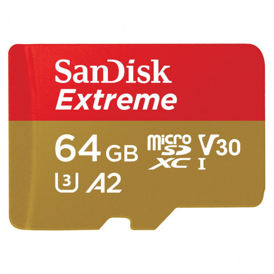 SanDisk Extreme microSDXC 64GB pre akčné kamery + SD Adapter 170 MB/s and 80 MB/s, A2 C10 V30 UHS-I U3