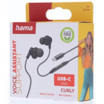 Hama USB-C slúchadlá s mikrofónom Curly, štuple, čierne