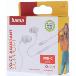 Hama USB-C slúchadlá s mikrofónom Curly, štuple, biela