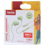 Hama USB-C slúchadlá s mikrofónom Curly, štuple, zelená