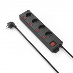 Hama predlžovací prívod XL, 4 zásuvky schuko, 5 vypínačov, 1,4 m, čierna