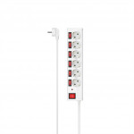 Hama predlžovací prívod s prepäťovou ochranou, 6 zásuviek schuko, 7 vypínačov, 1,4 m, biela