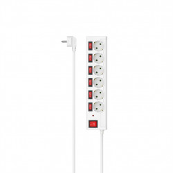 Hama predlžovací prívod s prepäťovou ochranou, 6 zásuviek schuko, 7 vypínačov, 1,4 m, biela