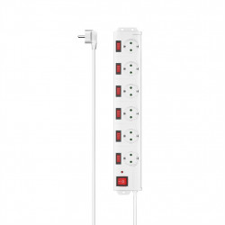 Hama prepäťová ochrana XL, 6 zásuviek schuko, 7 vypínačov, 1,4 m, biela