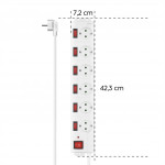 Hama prepäťová ochrana XL, 6 zásuviek schuko, 7 vypínačov, 1,4 m, biela