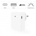 Hama nočné/orientačné LED svetlo, do zásuvky, 1x USB-A, 1x USB-C, súmrakový senzor