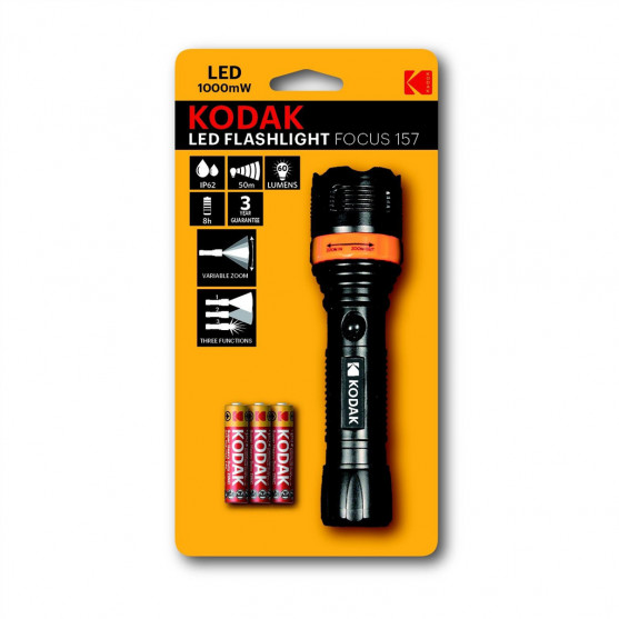 Kodak LED baterka Focus 157 Flashlight + 3x AAA Extra Heavy Duty