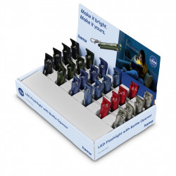 Hama FL4, LED baterka s otváračom na fľaše, karabínka, batérie, 24 ks v displeji  (cena za 1 ks)