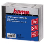 Hama CD Double box, štandardný obal na 2 CD/DVD, priehľadný/čierny, balenie 5 ks (cena za balenie) Hama CD Double box, štandardný obal na 2 CD/DVD, priehľadný/čierny, balenie 5 ks (cena za balenie)