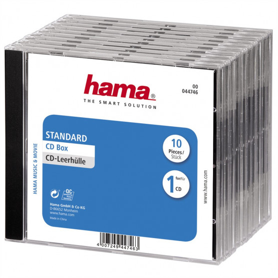 Hama CD Box náhradný obal na 1 CD, priehľadný/čierny, 10 ks