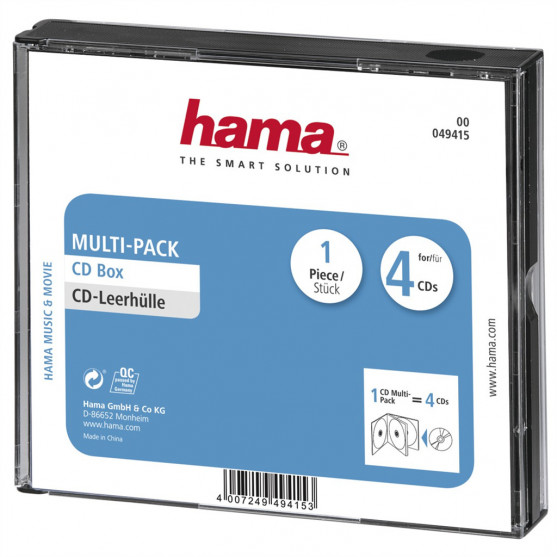 Hama CD Multi-Pack, obal na 4 CD/DVD, priehľadný/čierny Hama CD Multi-Pack, obal na 4 CD/DVD, priehľadný/čierny