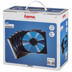 Hama CD Slim Box, obal na 1 cd/dvd, priehľadný/čierny, balenie 100 ks (cena za balenie)