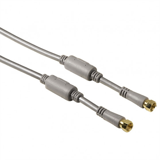 Hama SAT prepojovací kábel, F-vidlica - F-vidlica, 100 dB, pozlátený, ferity, šedý, 3 m