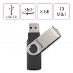 Hama USB 2.0 Flash Drive Rotate, 8 GB, 10 MB/s, čierna/strieborná